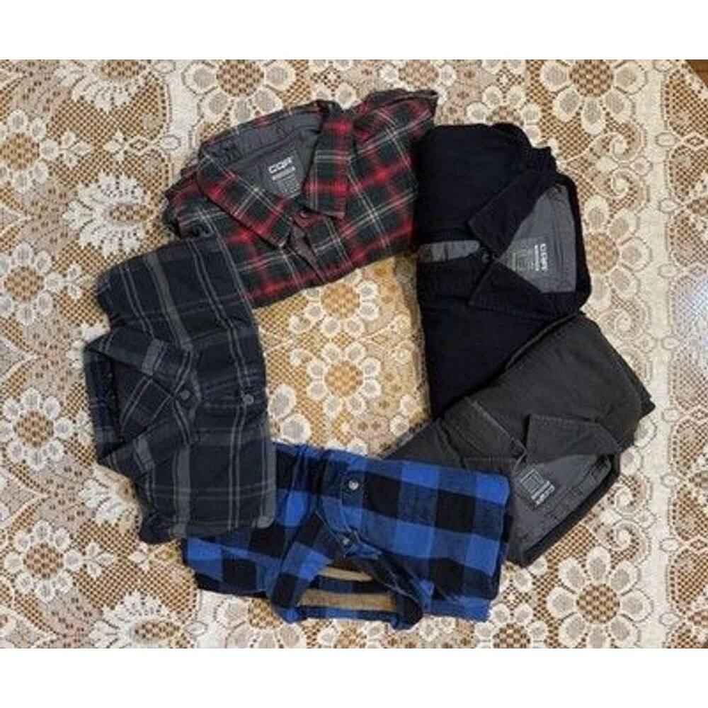 Lot CQR Men’s Flannel Plaid & Solid Button Down Cotton Shirts Size XL